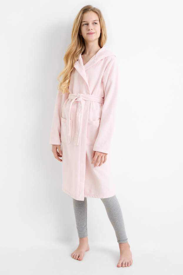 Enfants filles - Peignoir en éponge à capuche - rose