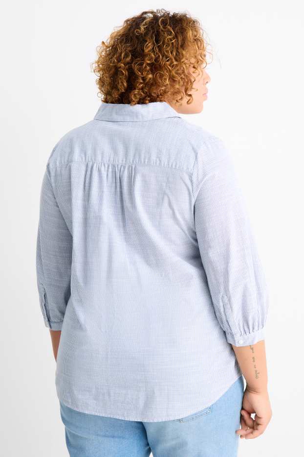 Dames - Blouse - gestreept - wit / lichtblauw