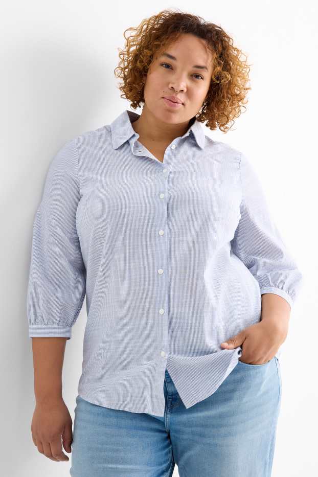 Dames - Blouse - gestreept - wit / lichtblauw