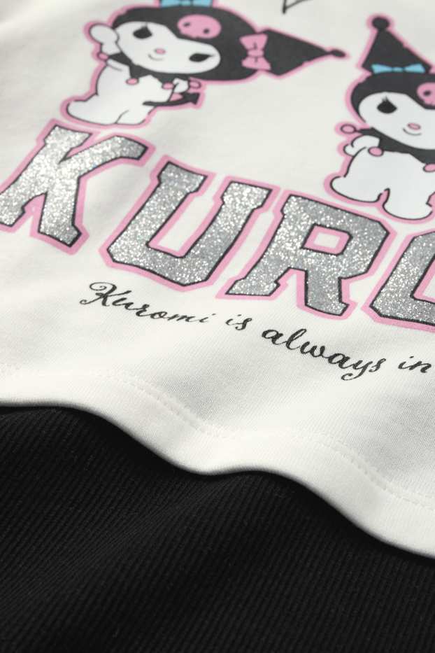 Enfants filles - Kuromi - ensemble - sweat à capuche et haut - 2 pièces - effet brillant - noir / blanc