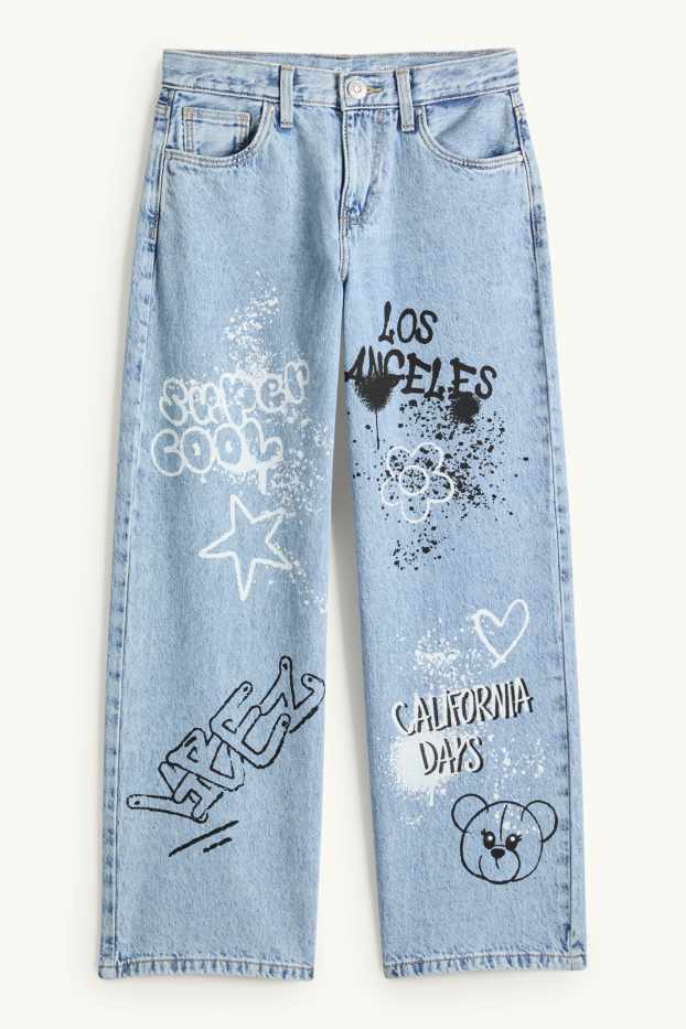 Bambine - Graffiti - jeans a gamba larga - jeans azzurro
