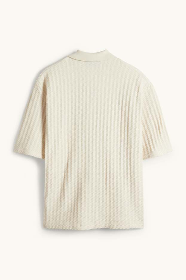 Pánské - Pletená košile - relaxed fit - klopový límec - strukturovaná - světle béžová