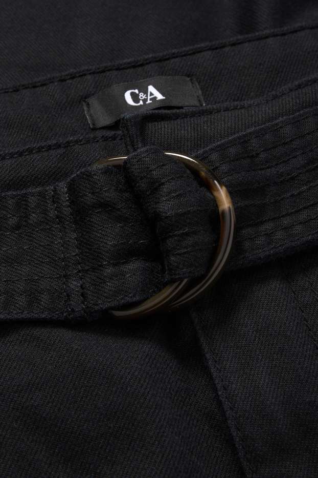 Dona - Pantalons cargo amb cinturó - high waist - tapered fit - negre