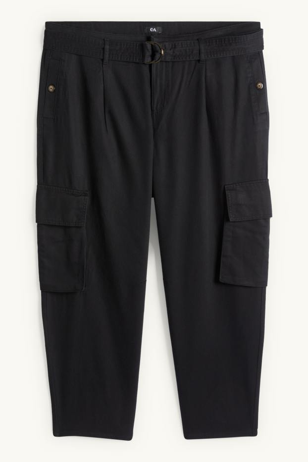 Dona - Pantalons cargo amb cinturó - high waist - tapered fit - negre