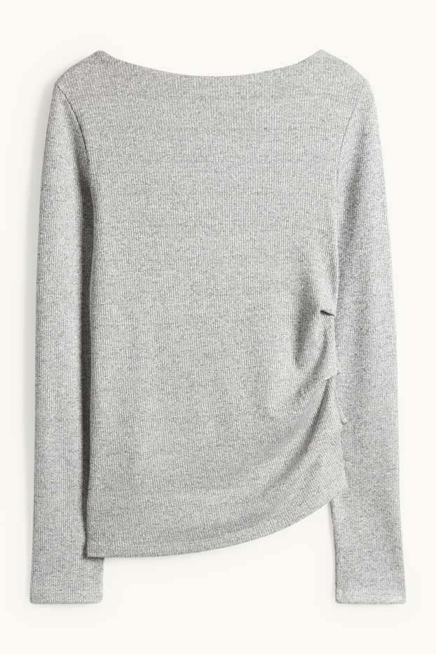 Damen - Langarmshirt - Slim Fit - gerippt - grau