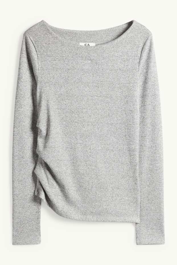 Damen - Langarmshirt - Slim Fit - gerippt - grau