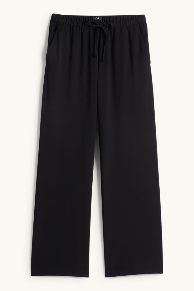 Damen - Stoffhose - Mid Waist - Wide Leg - schwarz