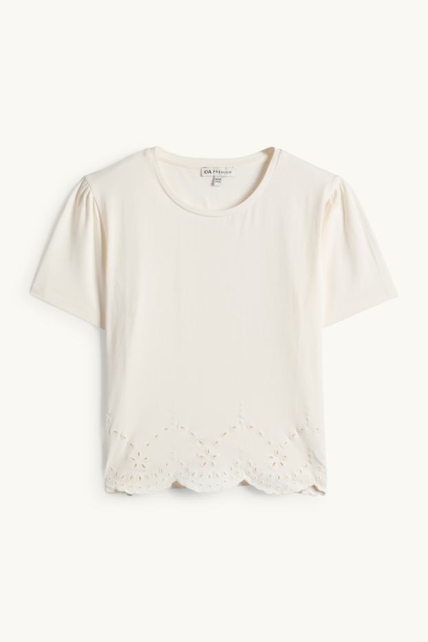 Enfants filles - T-shirt - broderie anglaise - blanc crème