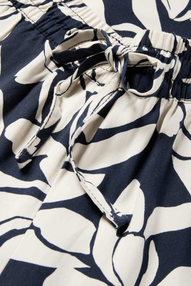 Damen - Stoffhose - High Waist - Tapered Fit - geblümt - dunkelblau / cremeweiss