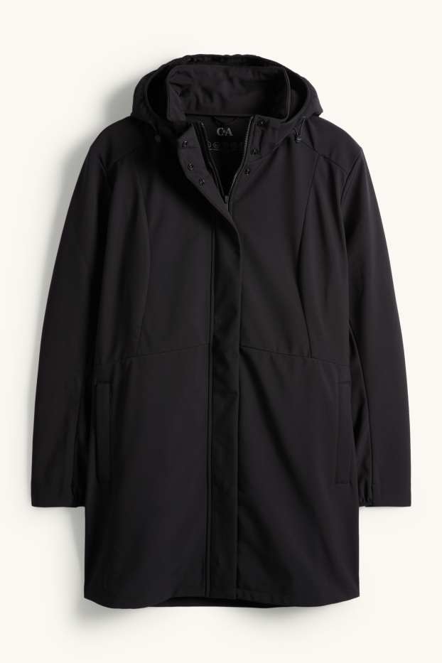 Femei - Palton din softshell cu glugă - rezistent la apă - 4 Way Stretch - negru