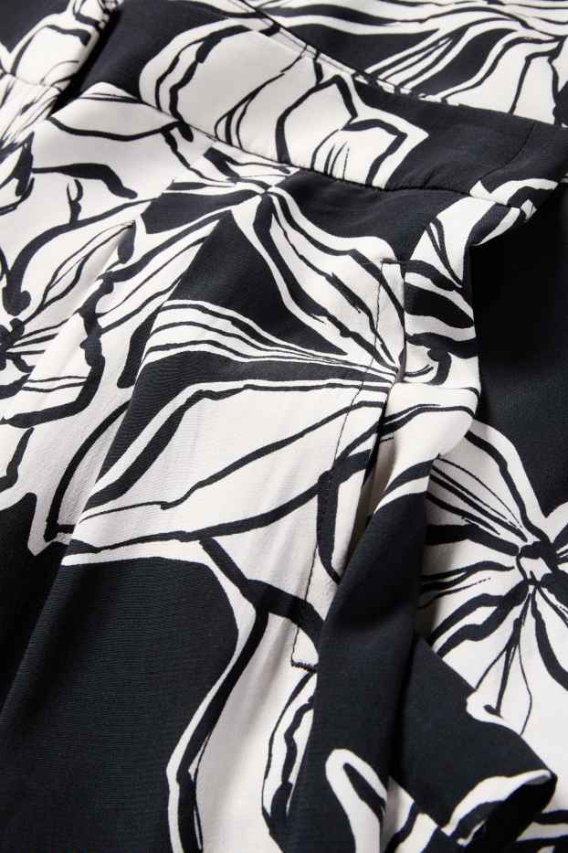 Dames - Pantalon - high waist - wide leg - zwart / wit