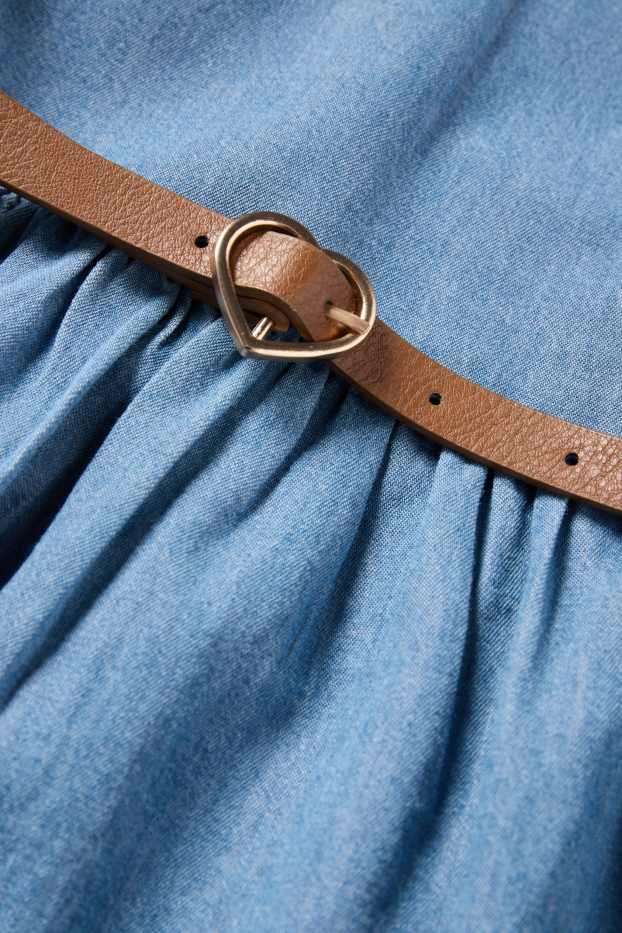 Enfants filles - Robe - robe avec ceinture - aspect jean - jean bleu clair
