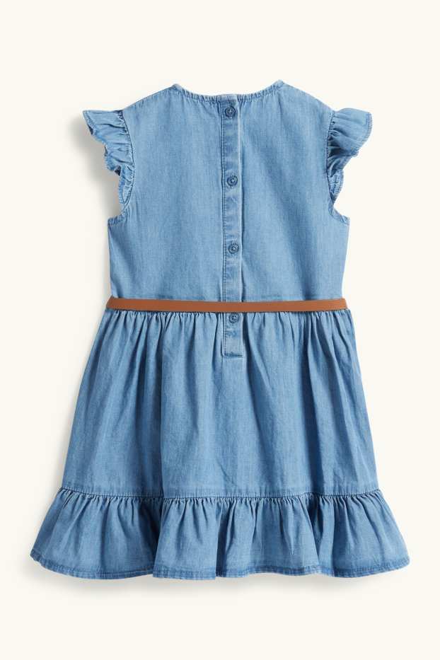 Enfants filles - Robe - robe avec ceinture - aspect jean - jean bleu clair