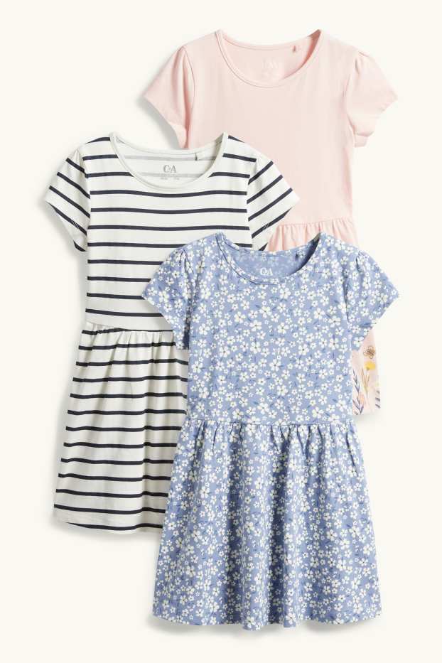 Kinderen: meisjes - Set van 3 - meisje en bloemen - jurk - roze