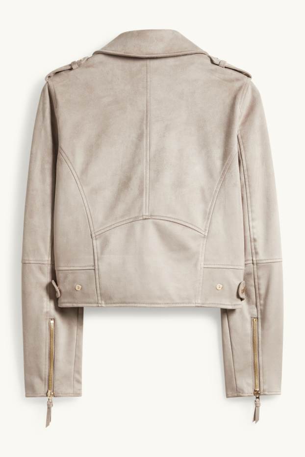 Dames - Bikerjack - imitatiesuède - grijs