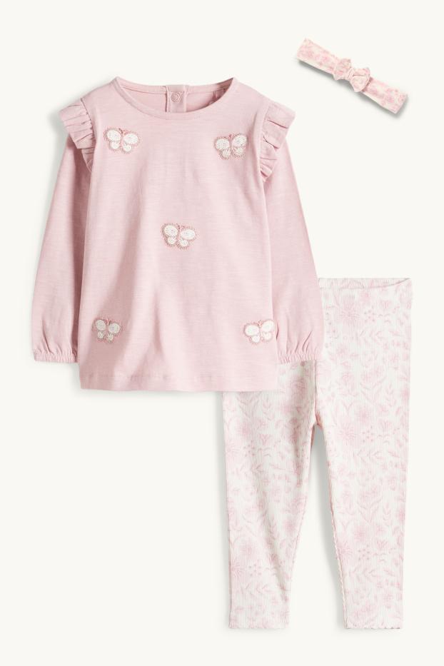 Baby Mädchen - Schmetterling - Baby-Crochet-Outfit - 3 teilig - dunkelrosa