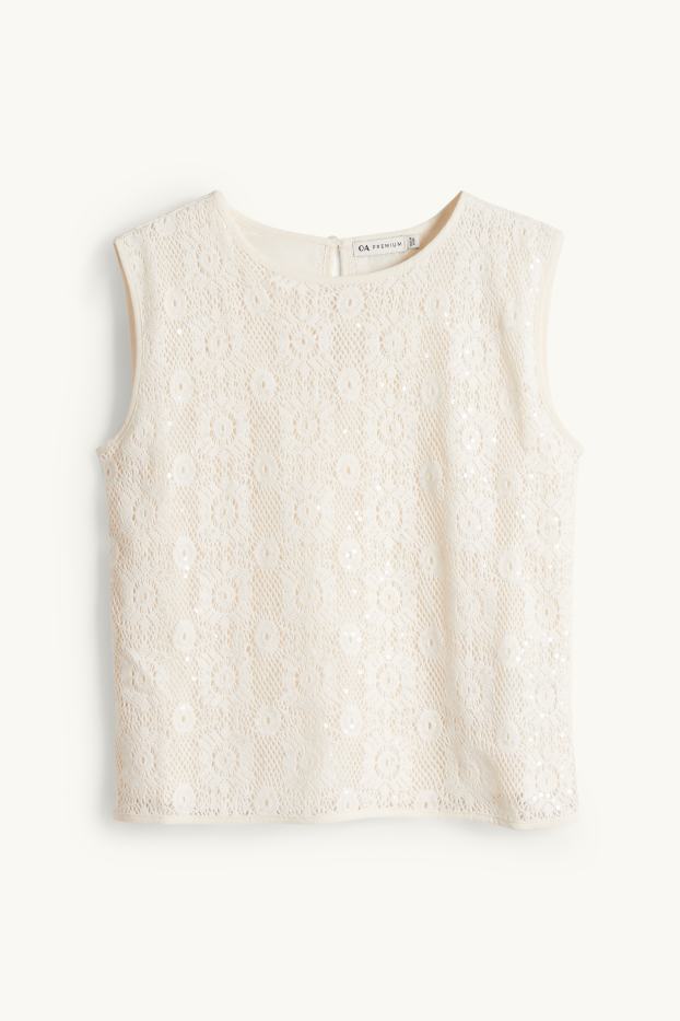 Children Girls - Crocheted top - shiny - cremewhite