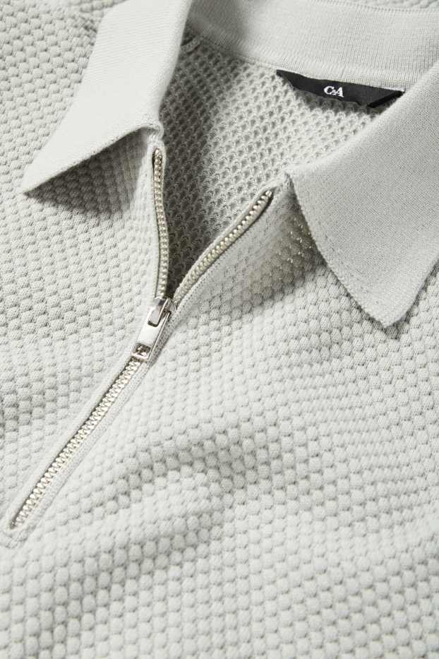 Men - Knitted polo shirt - regular fit - textured - gray