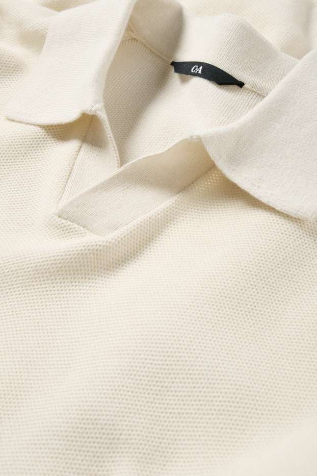 Pánské - Pletená polokošile - regular fit - strukturovaná - krémově bílá