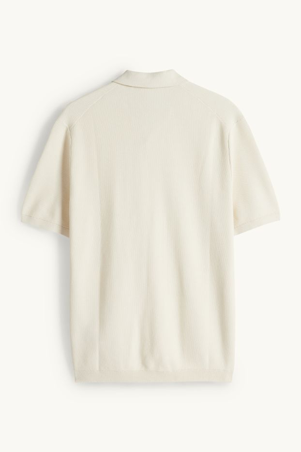 Pánské - Pletená polokošile - regular fit - strukturovaná - krémově bílá