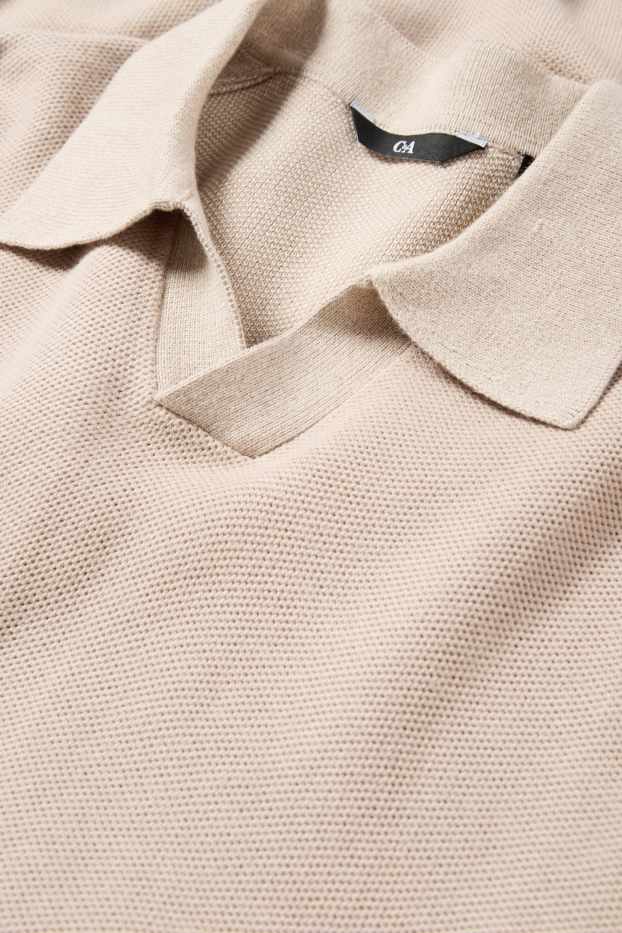 Pánské - Pletená polokošile - regular fit - strukturovaná - světle béžová