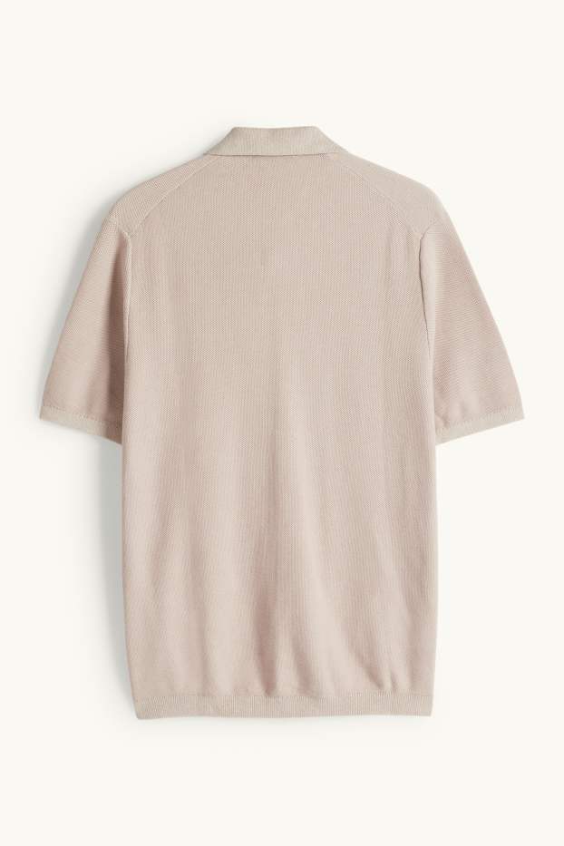 Pánské - Pletená polokošile - regular fit - strukturovaná - světle béžová