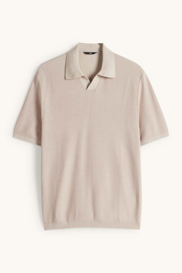 Pánské - Pletená polokošile - regular fit - strukturovaná - světle béžová