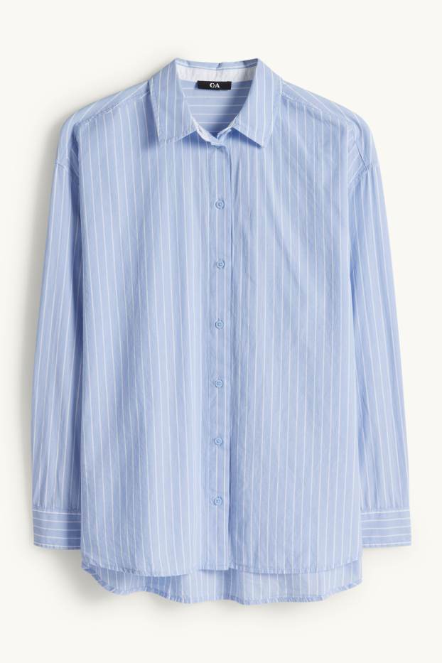 Dames - Blouse - gestreept - wit / lichtblauw