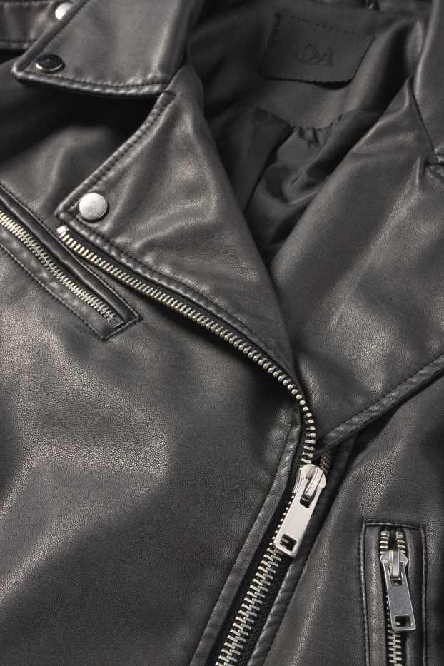 Damen - Bikerjacke mit Gürtel - Lederimitat - schwarz