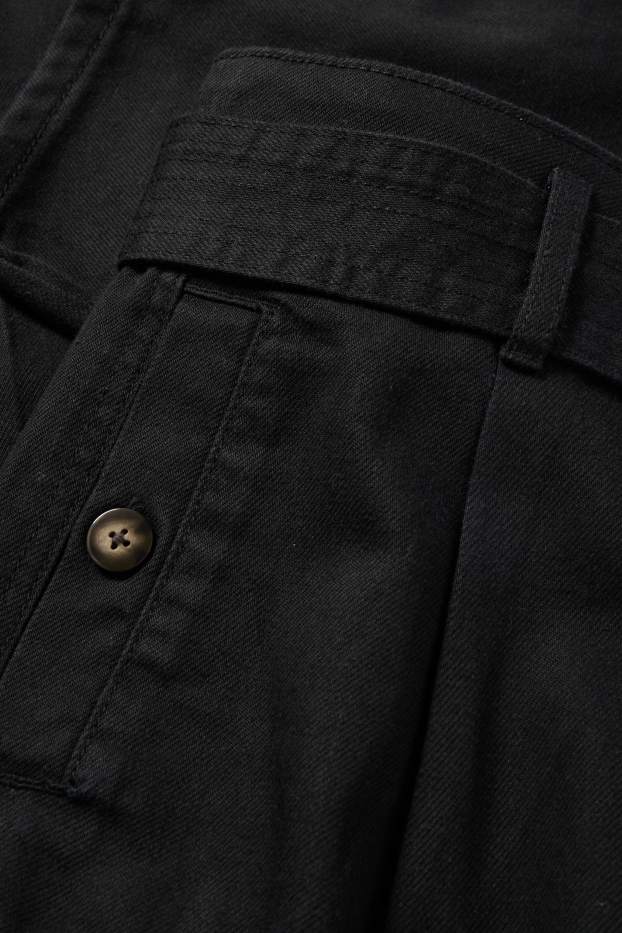 Dona - Pantalons cargo amb cinturó - high waist - tapered fit - negre