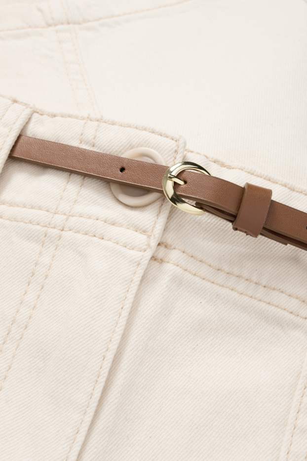 Femmes - Pantalon de toile à ceinture - high waist - barrel leg - beige clair