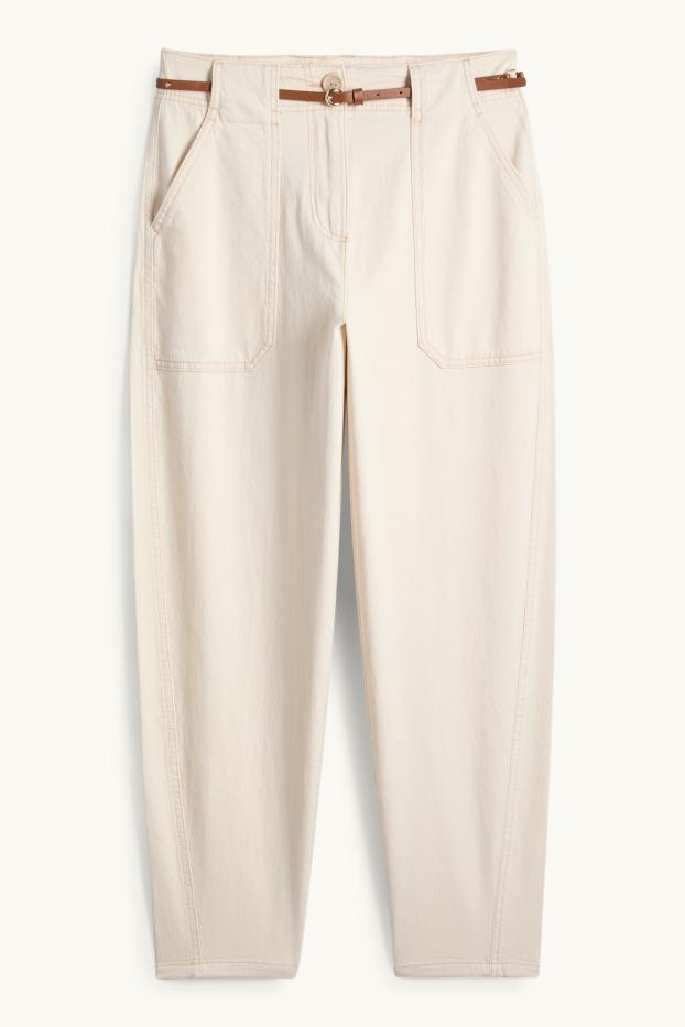 Femmes - Pantalon de toile à ceinture - high waist - barrel leg - beige clair