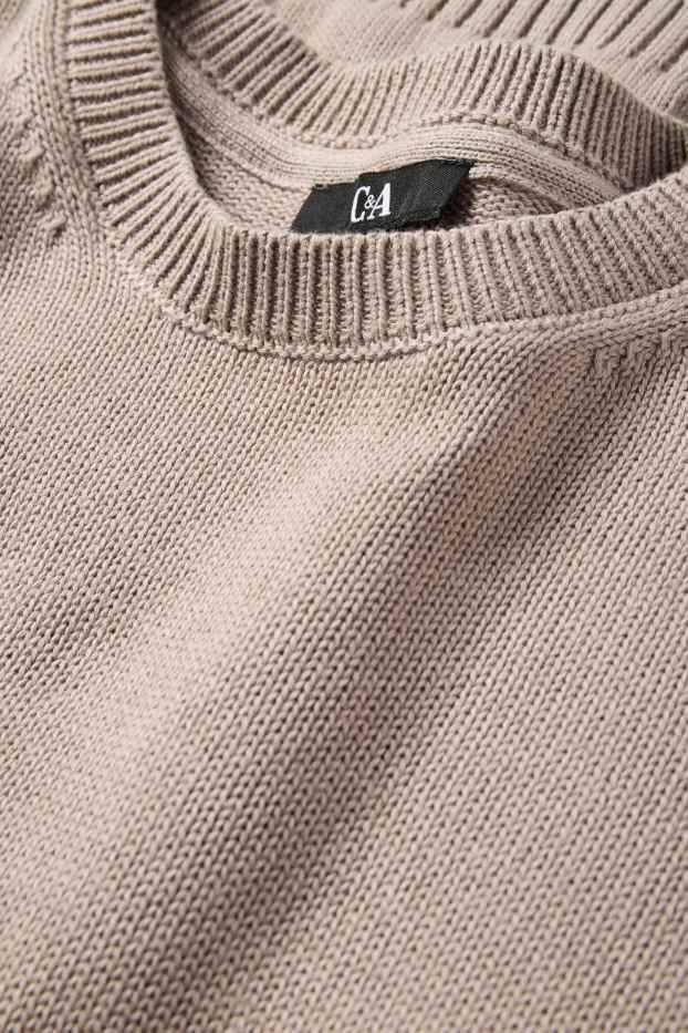 Dames - Gebreide trui - korte mouwen - taupe