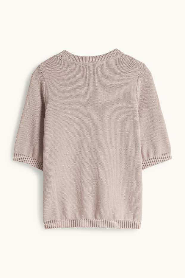 Dames - Gebreide trui - korte mouwen - taupe