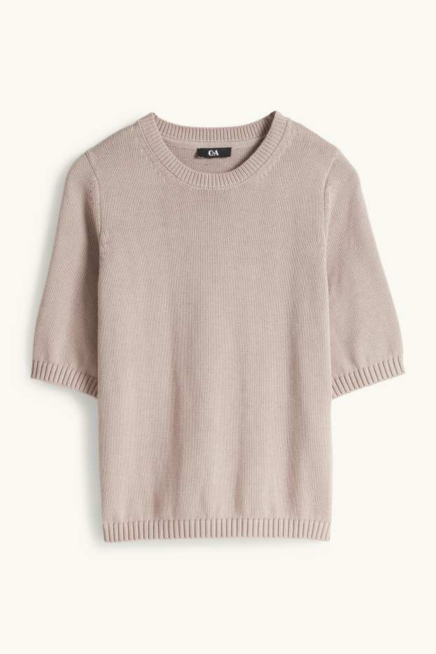 Dames - Gebreide trui - korte mouwen - taupe