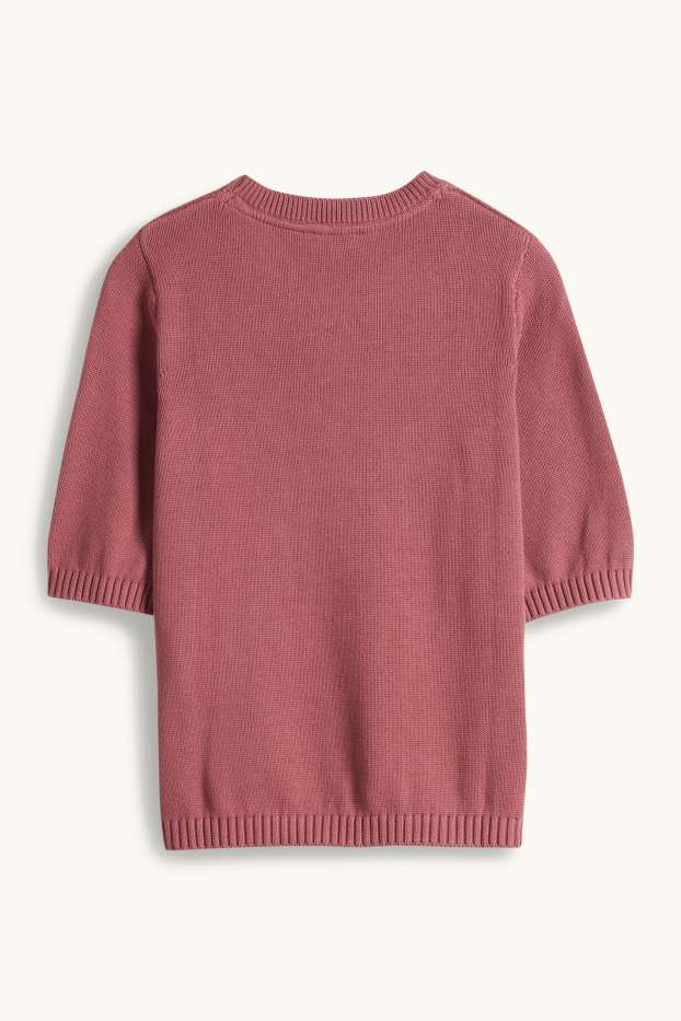 Dames - Gebreide trui - korte mouwen - bordeaux