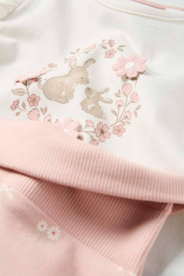 Baby Mädchen - Häschen - Baby-Crochet-Outfit - 3 teilig - weiss / rosa