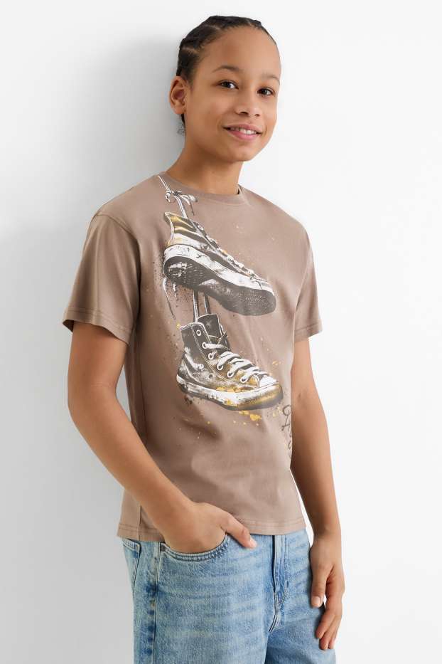 Kinder Buben - Sneaker - Kurzarmshirt - braun