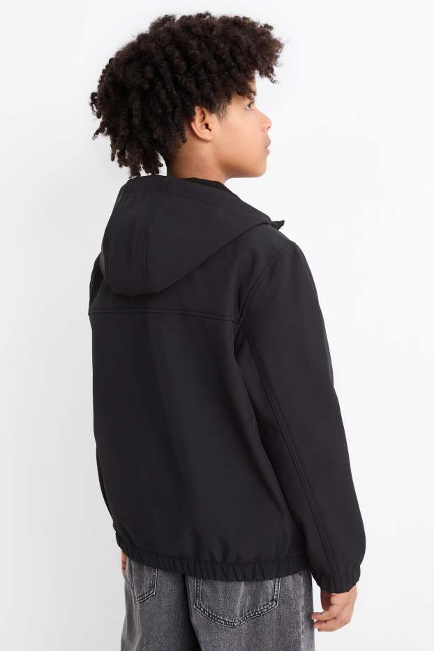 Kinder Buben - Softshelljacke mit Kapuze - wasserdicht - schwarz