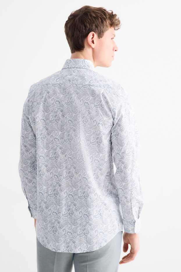 Men - Business shirt - regular fit - kent collar - easy-iron - patterned - white / light blue