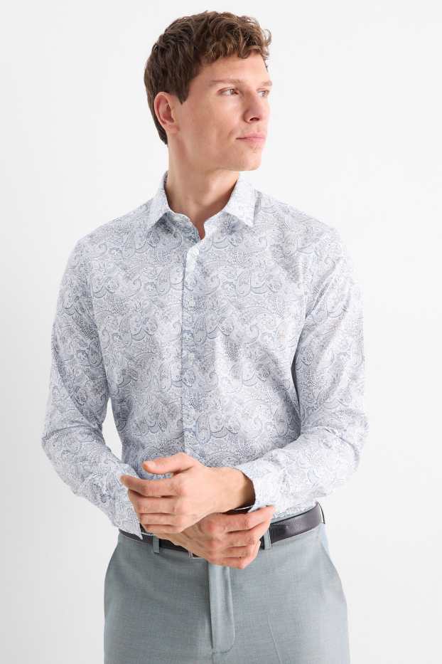 Men - Business shirt - regular fit - kent collar - easy-iron - patterned - white / light blue