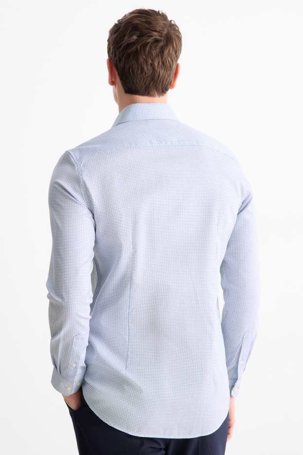 Hommes - Chemise de bureau - slim fit - col kent - sans repassage - finition texturée - blanc / bleu clair