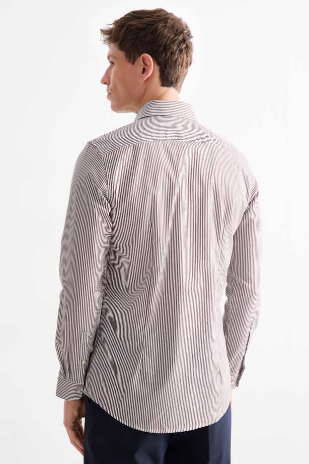 Home - Camisa formal - slim fit - cutaway - no requereix planxada - de ratlles - marró / blanc trencat