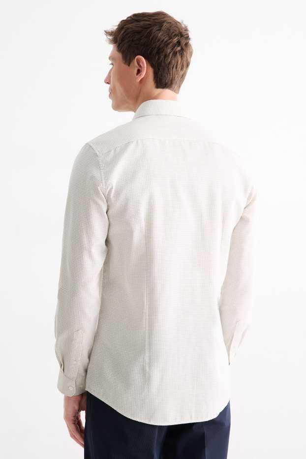 Hommes - Chemise de bureau - slim fit - col kent - sans repassage - finition texturée - beige clair