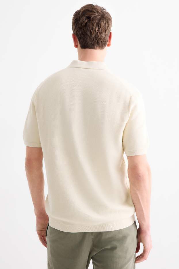 Pánské - Pletená polokošile - regular fit - strukturovaná - krémově bílá