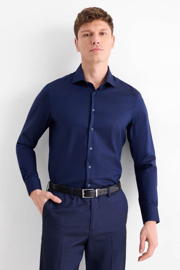 Hommes - Chemise de bureau - regular fit - col cutaway - sans repassage - bleu foncé