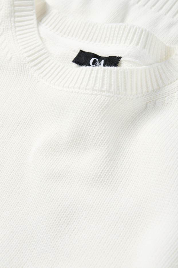 Dames - Gebreide trui - korte mouwen - wit