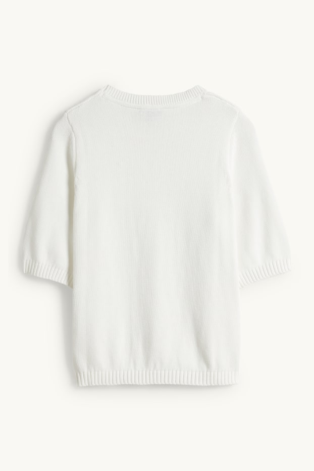 Dames - Gebreide trui - korte mouwen - wit