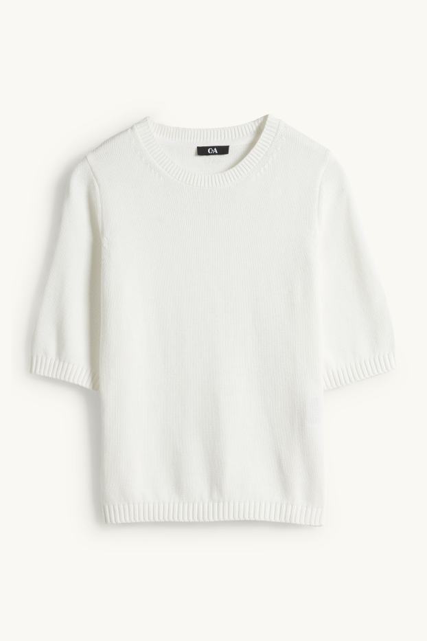 Dames - Gebreide trui - korte mouwen - wit