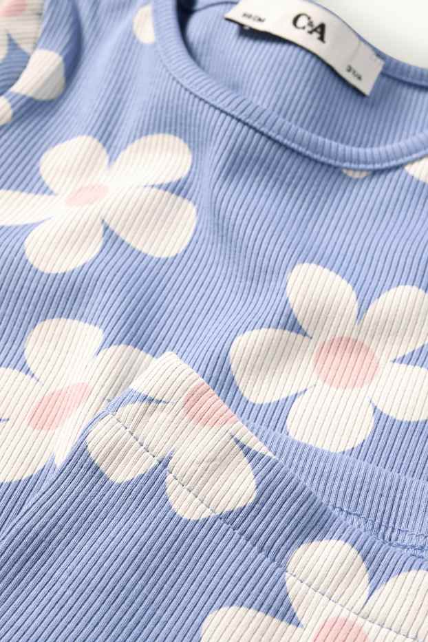 Kinderen: meisjes - Bloem - set - T-shirt en flared legging - ribstof - blauw / wit